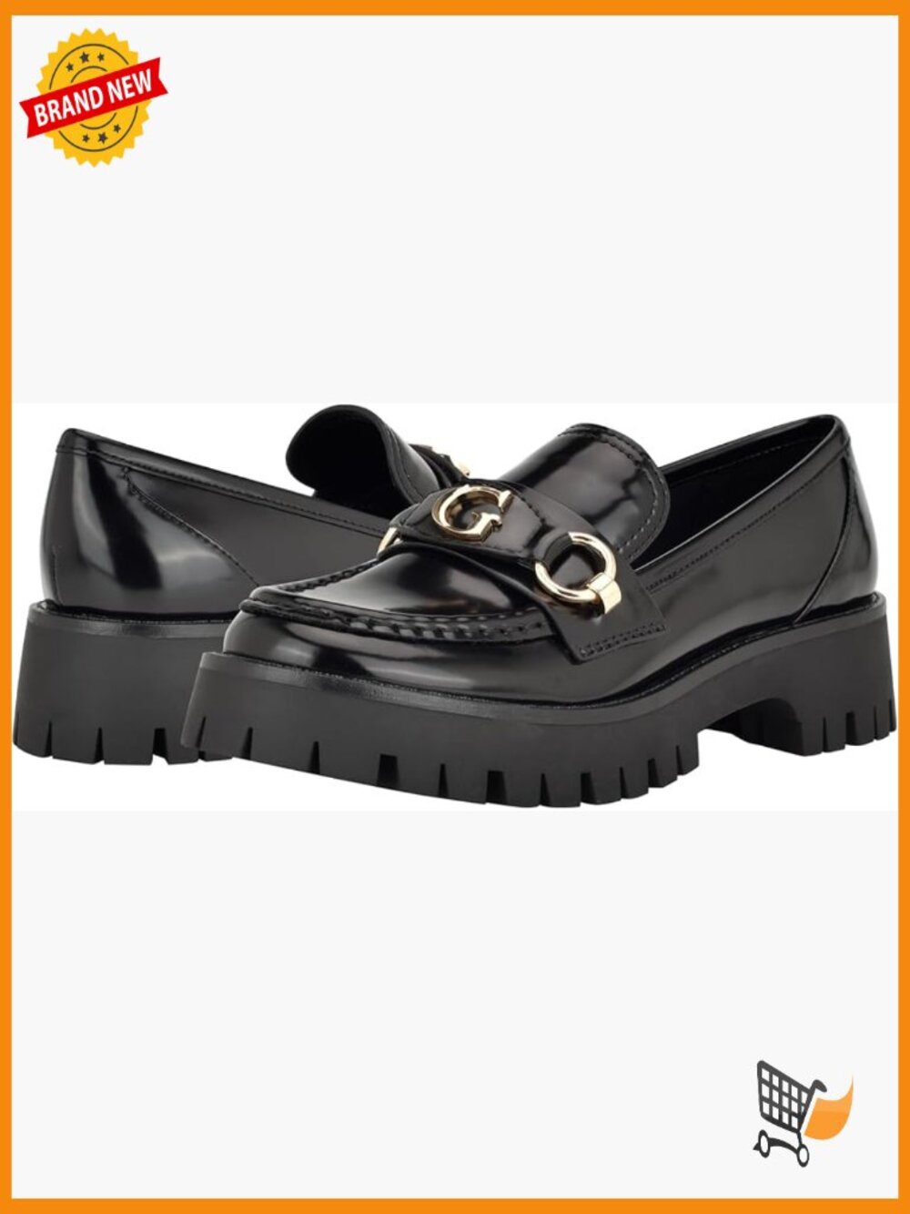 Polished Faux Leather Loafers with G Hardware Chunky Lug Sole